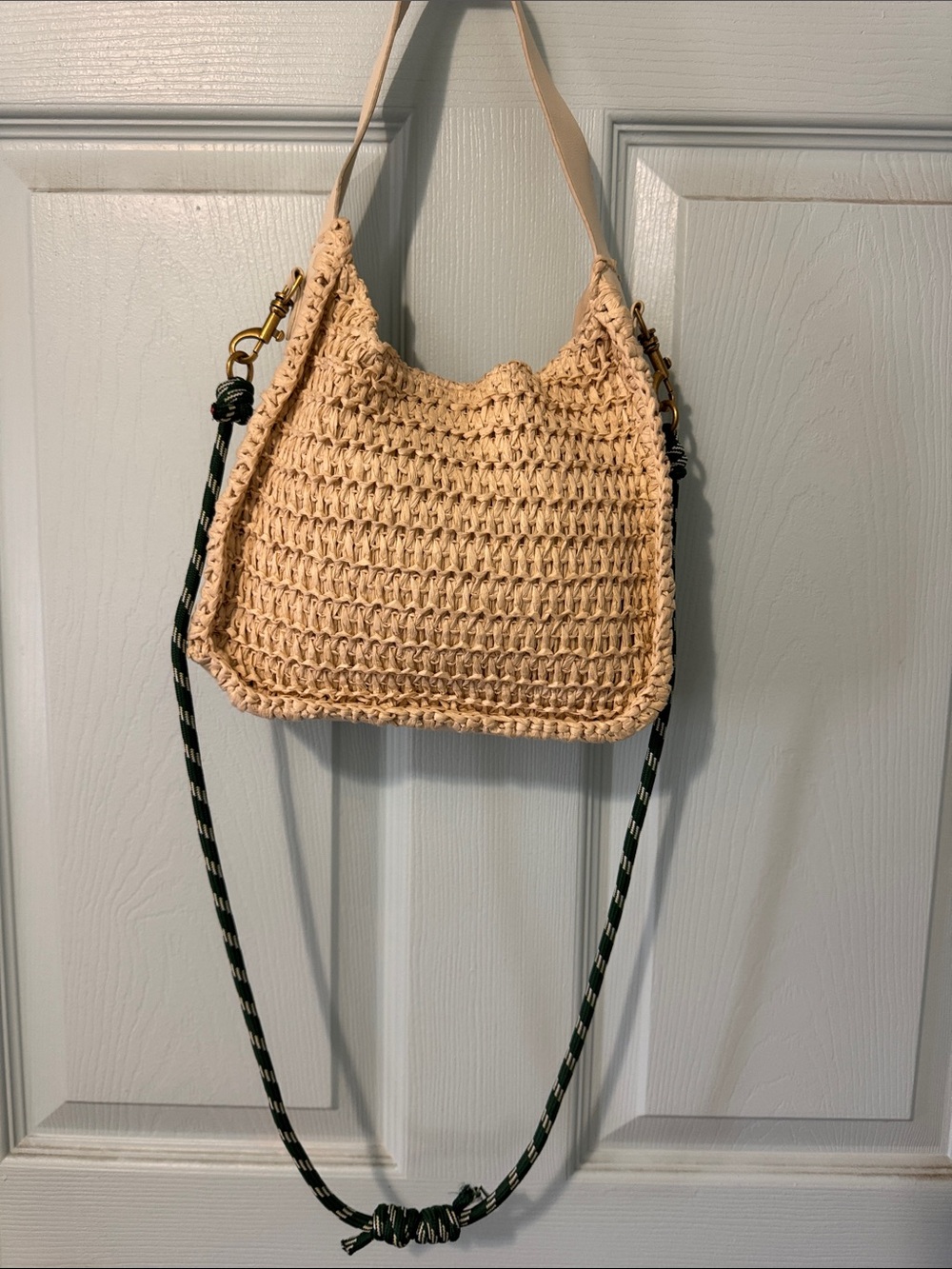 American Eagle Outfitters Woven Cream Shoulder Bag with Contrast Rope Strap